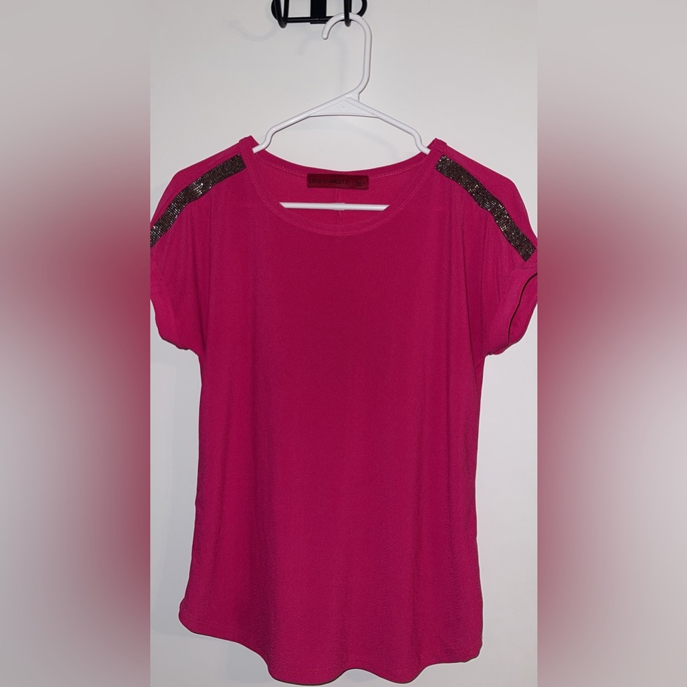 Pink with black rhinestone detail blouse